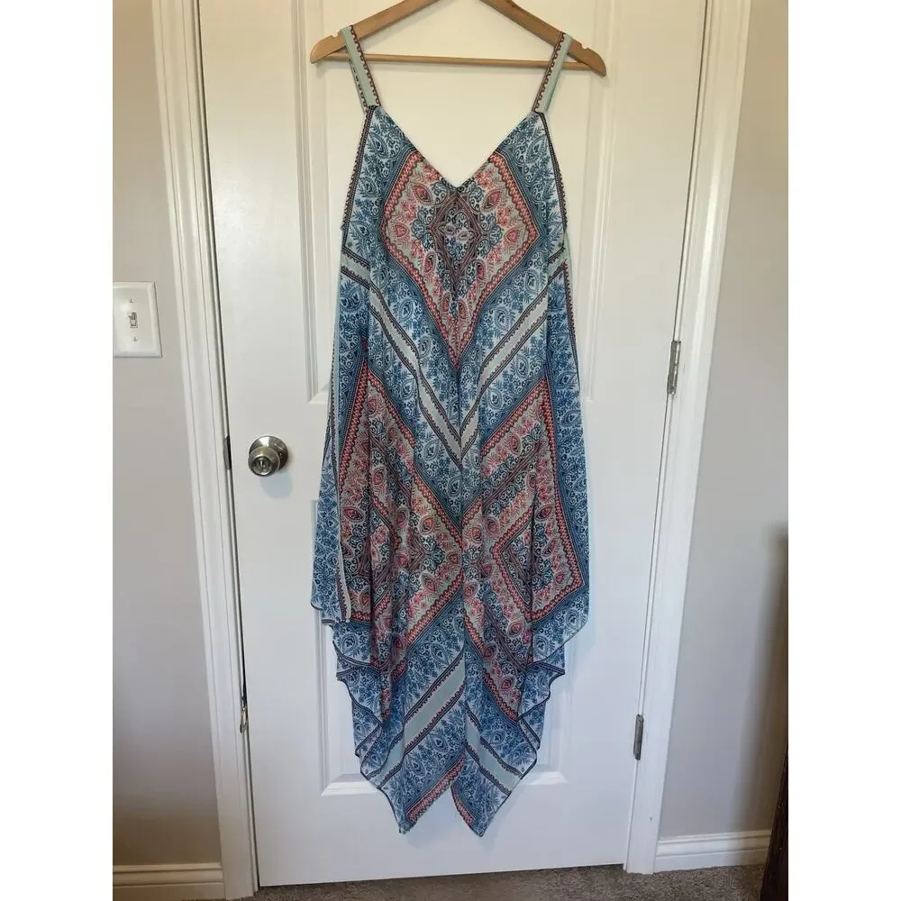 John Paul Richard Colorful Boho Midi Maxi V-Neck Handkerchief Kaftan Large Dress - Picture 2 of 11